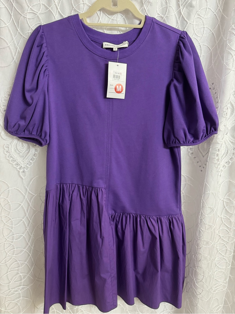 Purple Puff-Sleeve ladies Dress - by English Factory